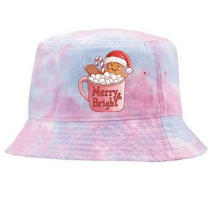 Funny Merry And Bright Christmas Gingerbread Man Hot Cocoa Tie-Dyed Bucket Hat