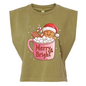 Funny Merry And Bright Christmas Gingerbread Man Hot Cocoa Garment-Dyed Women's Muscle Tee