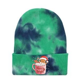 Funny Merry And Bright Christmas Gingerbread Man Hot Cocoa Tie Dye 12in Knit Beanie