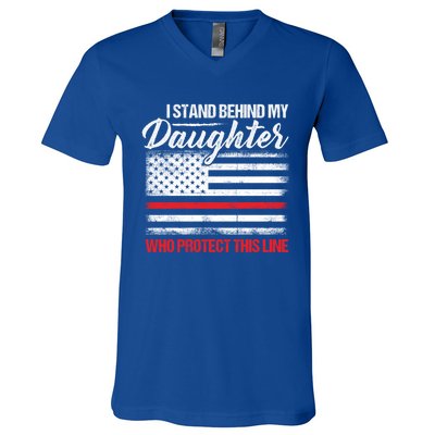 FirefighterS Mom And Dad Quote Fire Usa Flag Design Gift V-Neck T-Shirt