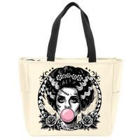 Frankenstein Monster And Bride B.U.B.B.L.E G.U.M Funny Halloween Zip Tote Bag