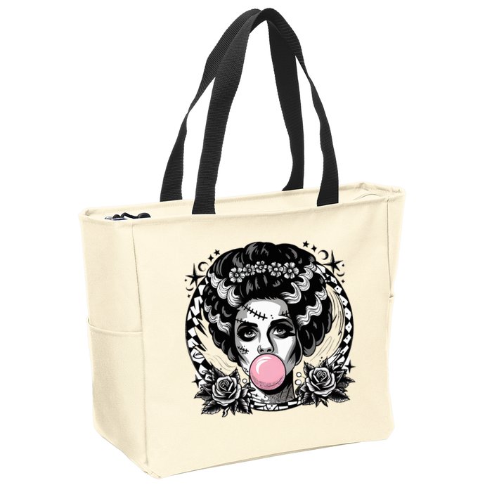 Frankenstein Monster And Bride B.U.B.B.L.E G.U.M Funny Halloween Zip Tote Bag