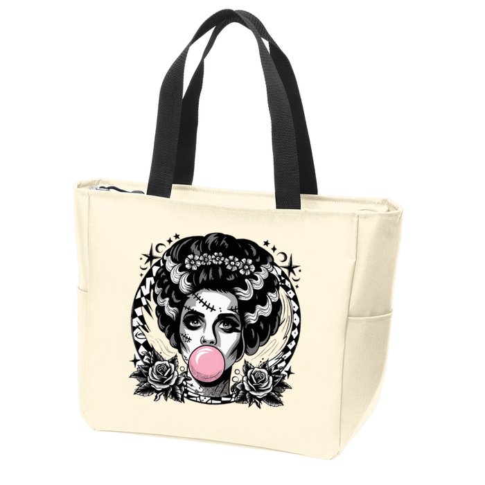 Frankenstein Monster And Bride B.U.B.B.L.E G.U.M Funny Halloween Zip Tote Bag