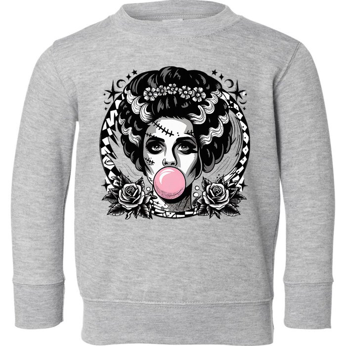 Frankenstein Monster And Bride B.U.B.B.L.E G.U.M Funny Halloween Toddler Sweatshirt
