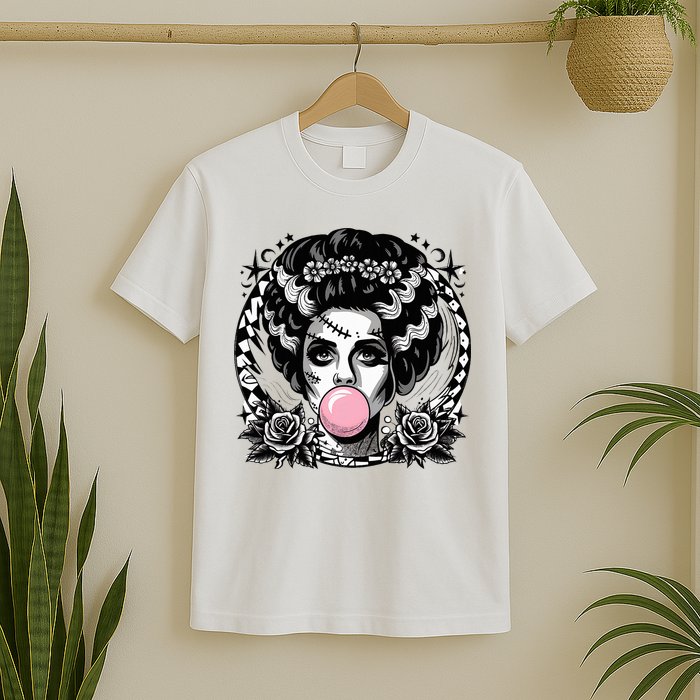 Frankenstein Monster And Bride B.U.B.B.L.E G.U.M Funny Halloween T-Shirt