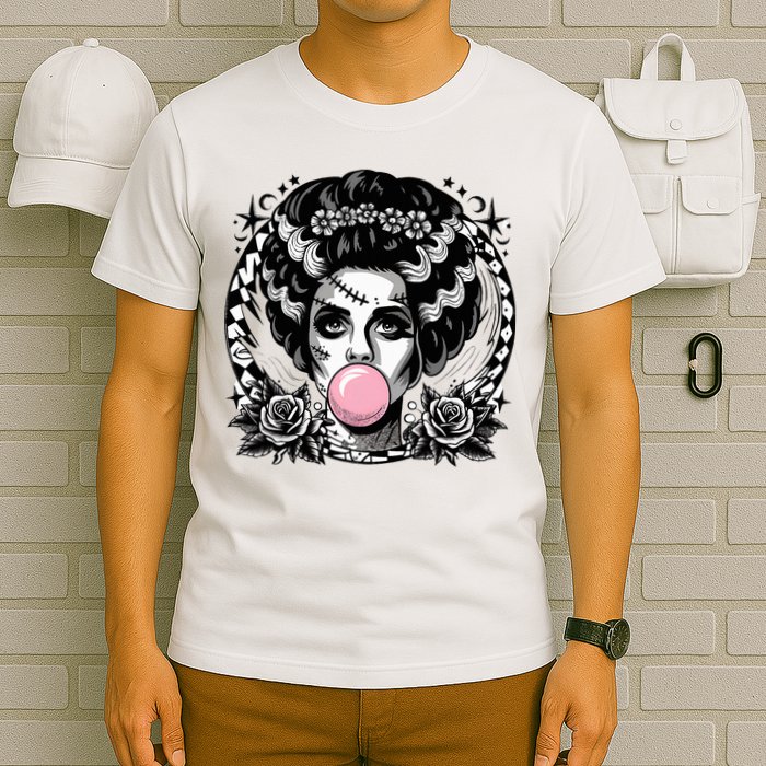 Frankenstein Monster And Bride B.U.B.B.L.E G.U.M Funny Halloween T-Shirt