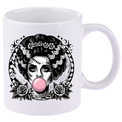 Frankenstein Monster And Bride B.U.B.B.L.E G.U.M Funny Halloween 11oz C Handle Ceramic Mug