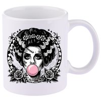 Frankenstein Monster And Bride B.U.B.B.L.E G.U.M Funny Halloween 11oz C Handle Ceramic Mug
