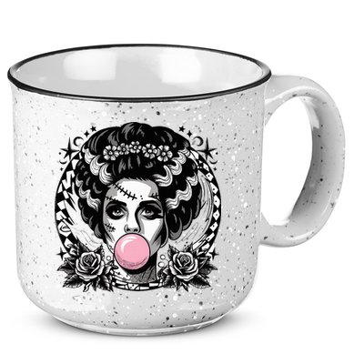 Frankenstein Monster And Bride B.U.B.B.L.E G.U.M Funny Halloween 15oz Campfire Ceramic Mug