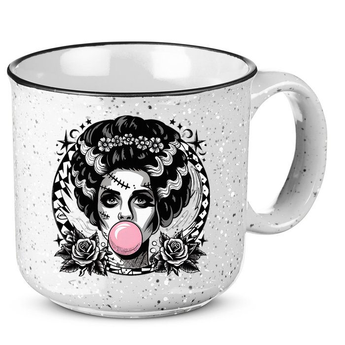 Frankenstein Monster And Bride B.U.B.B.L.E G.U.M Funny Halloween 15oz Campfire Ceramic Mug
