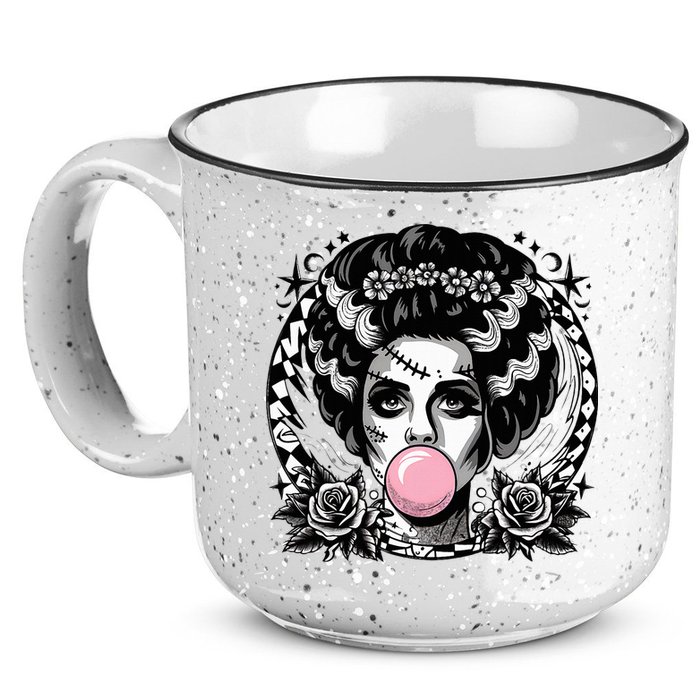 Frankenstein Monster And Bride B.U.B.B.L.E G.U.M Funny Halloween 15oz Campfire Ceramic Mug