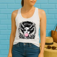 Frankenstein Monster And Bride B.U.B.B.L.E G.U.M Funny Halloween Womens Tank Top