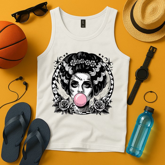 Frankenstein Monster And Bride B.U.B.B.L.E G.U.M Funny Halloween Tank Top