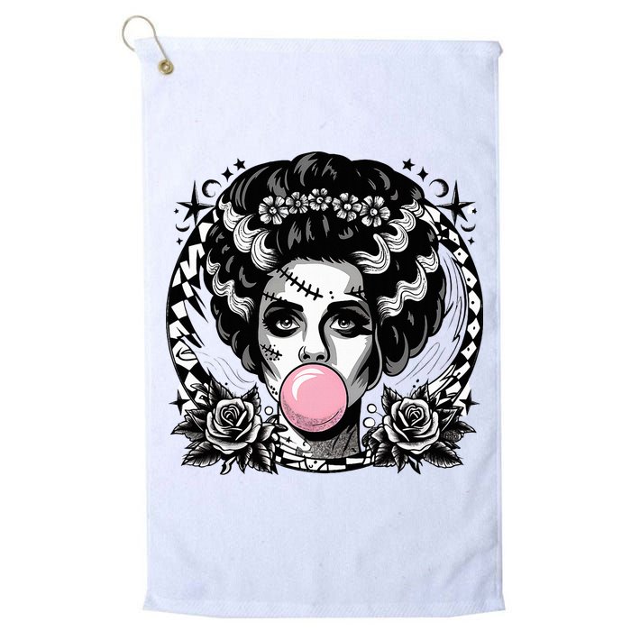 Frankenstein Monster And Bride B.U.B.B.L.E G.U.M Funny Halloween Golf Towel