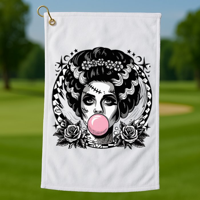 Frankenstein Monster And Bride B.U.B.B.L.E G.U.M Funny Halloween Golf Towel