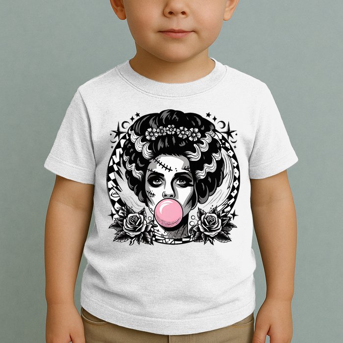 Frankenstein Monster And Bride B.U.B.B.L.E G.U.M Funny Halloween Toddler T-Shirt