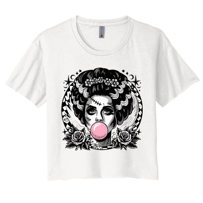 Frankenstein Monster And Bride B.U.B.B.L.E G.U.M Funny Halloween Crop Top