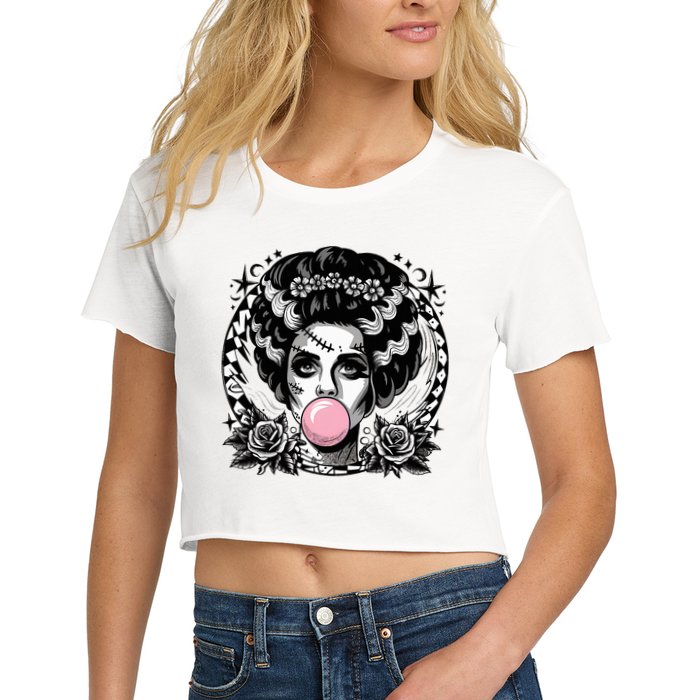 Frankenstein Monster And Bride B.U.B.B.L.E G.U.M Funny Halloween Crop Top