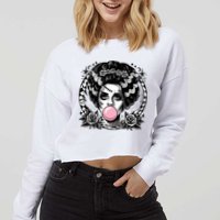Frankenstein Monster And Bride B.U.B.B.L.E G.U.M Funny Halloween Cropped Pullover Crew