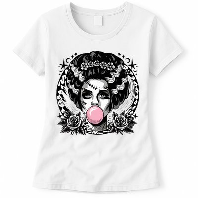 Frankenstein Monster And Bride B.U.B.B.L.E G.U.M Funny Halloween Womens T-Shirt
