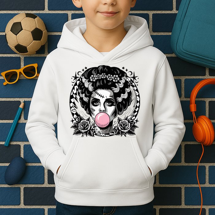 Frankenstein Monster And Bride B.U.B.B.L.E G.U.M Funny Halloween Kids Hoodie