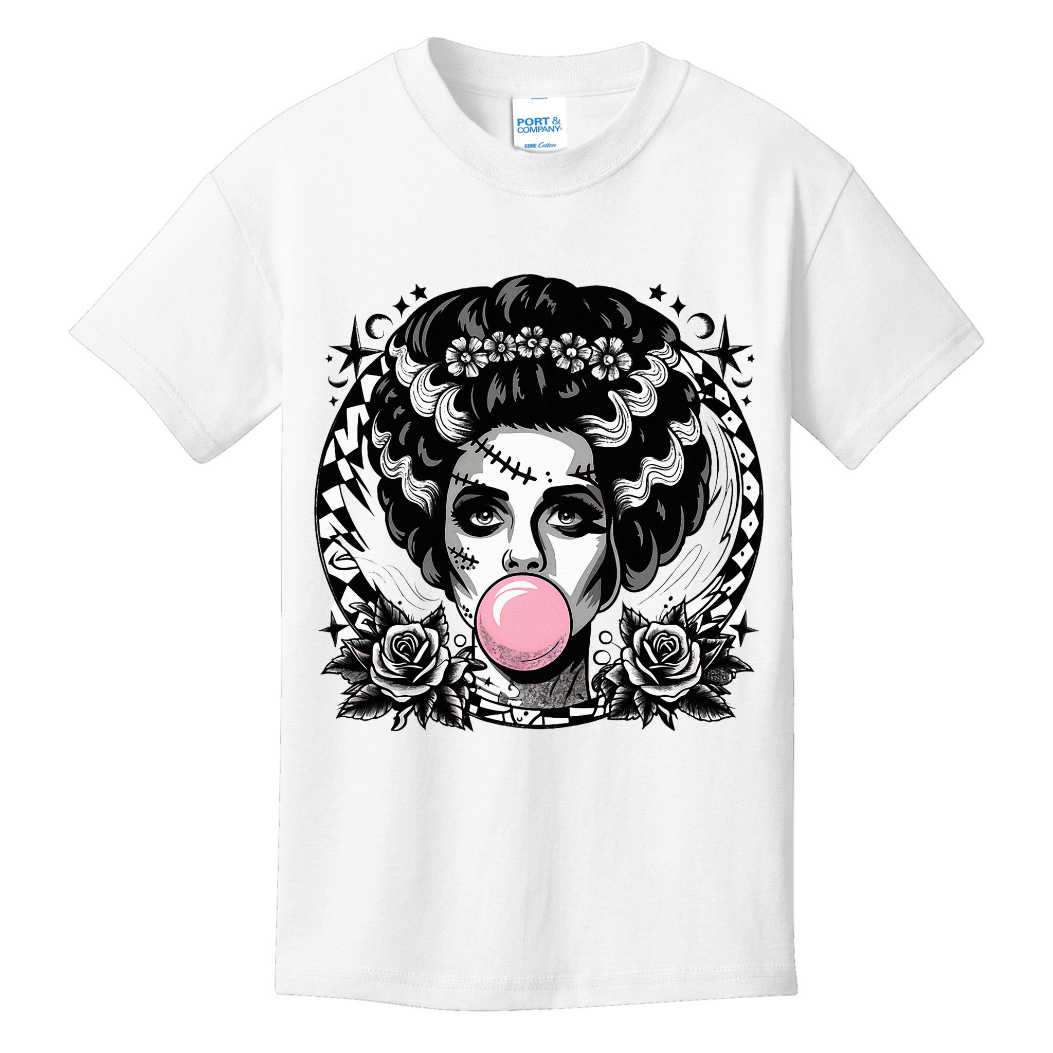 Frankenstein Monster And Bride B.U.B.B.L.E G.U.M Funny Halloween Kids T-Shirt