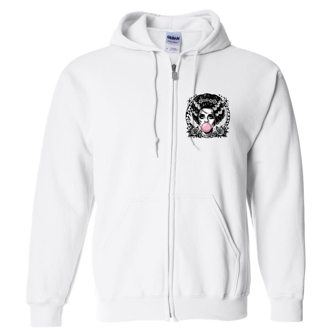 Frankenstein Monster And Bride B.U.B.B.L.E G.U.M Funny Halloween Full Zip Hoodie