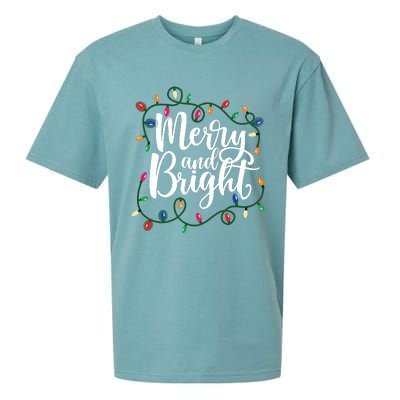 Funny Merry And Bright Christmas Lights Xmas Holiday Sueded Cloud Jersey T-Shirt