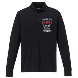 Funny Make America Laugh Again President 2024 Performance Long Sleeve Polo