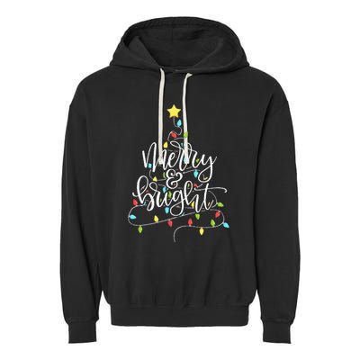 Funny Merry and Bright Christmas Lights Xmas Holiday Garment-Dyed Fleece Hoodie