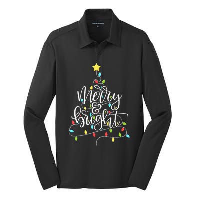 Funny Merry and Bright Christmas Lights Xmas Holiday Silk Touch Performance Long Sleeve Polo