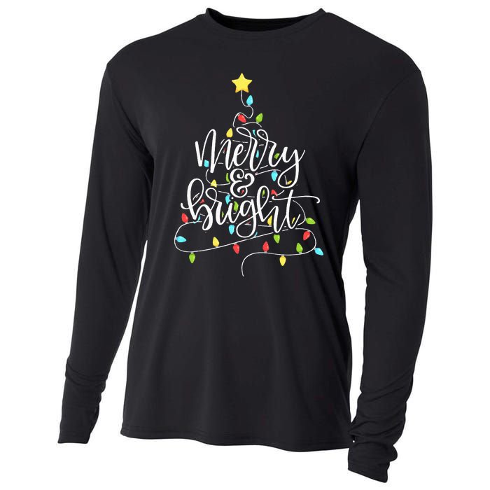 Funny Merry and Bright Christmas Lights Xmas Holiday Cooling Performance Long Sleeve Crew