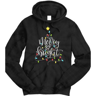 Funny Merry and Bright Christmas Lights Xmas Holiday Tie Dye Hoodie