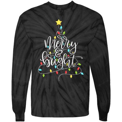 Funny Merry and Bright Christmas Lights Xmas Holiday Tie-Dye Long Sleeve Shirt