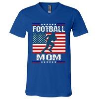 Football Mom American Flag Patriot Gift V-Neck T-Shirt