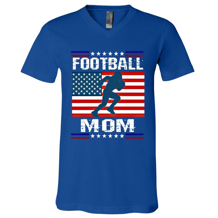 Football Mom American Flag Patriot Gift V-Neck T-Shirt