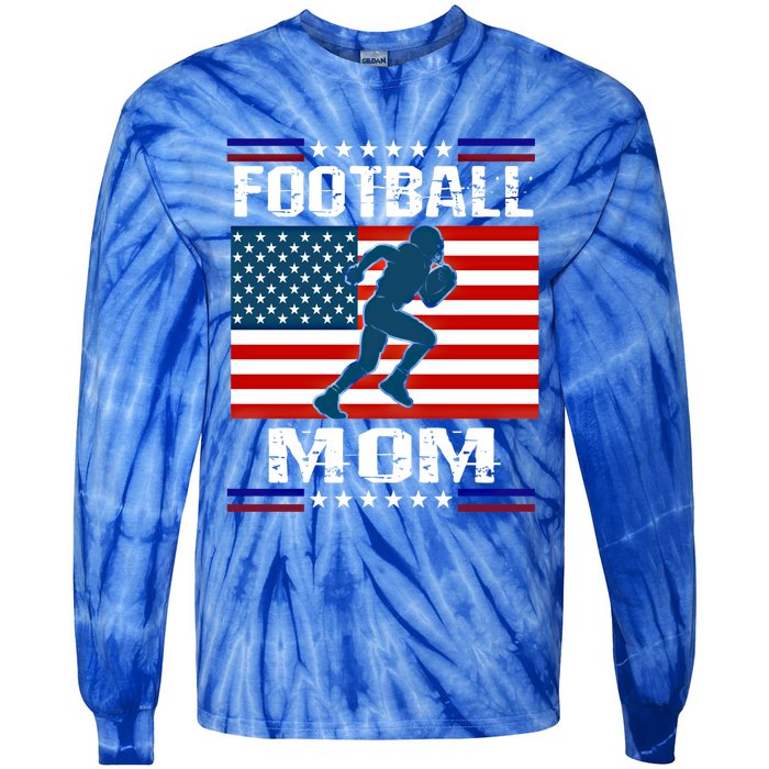 Football Mom American Flag Patriot Gift Tie-Dye Long Sleeve Shirt