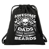 Funny Mens Awesome Dads Have Tattoos And Beards Gift Drawstring Bag