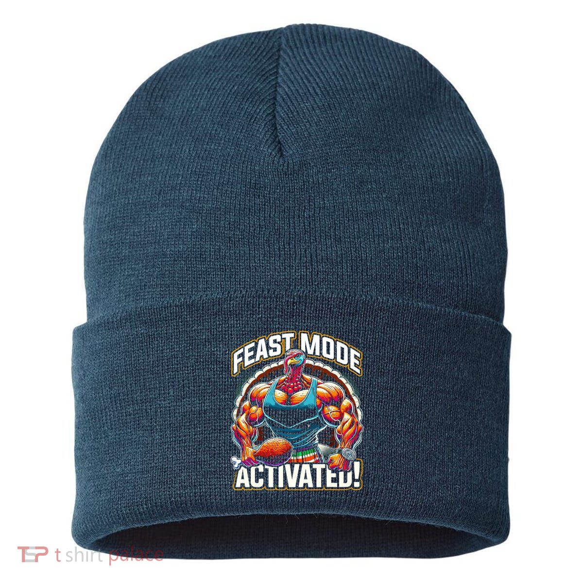 Feast Mode Activated – Funny Thanksgiving Muscle Turkey Sustainable Knit Beanie