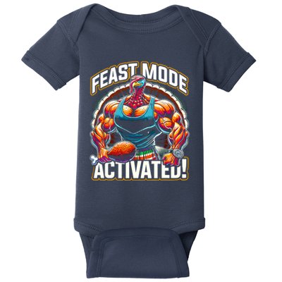 Feast Mode Activated – Funny Thanksgiving Muscle Turkey Baby Bodysuit