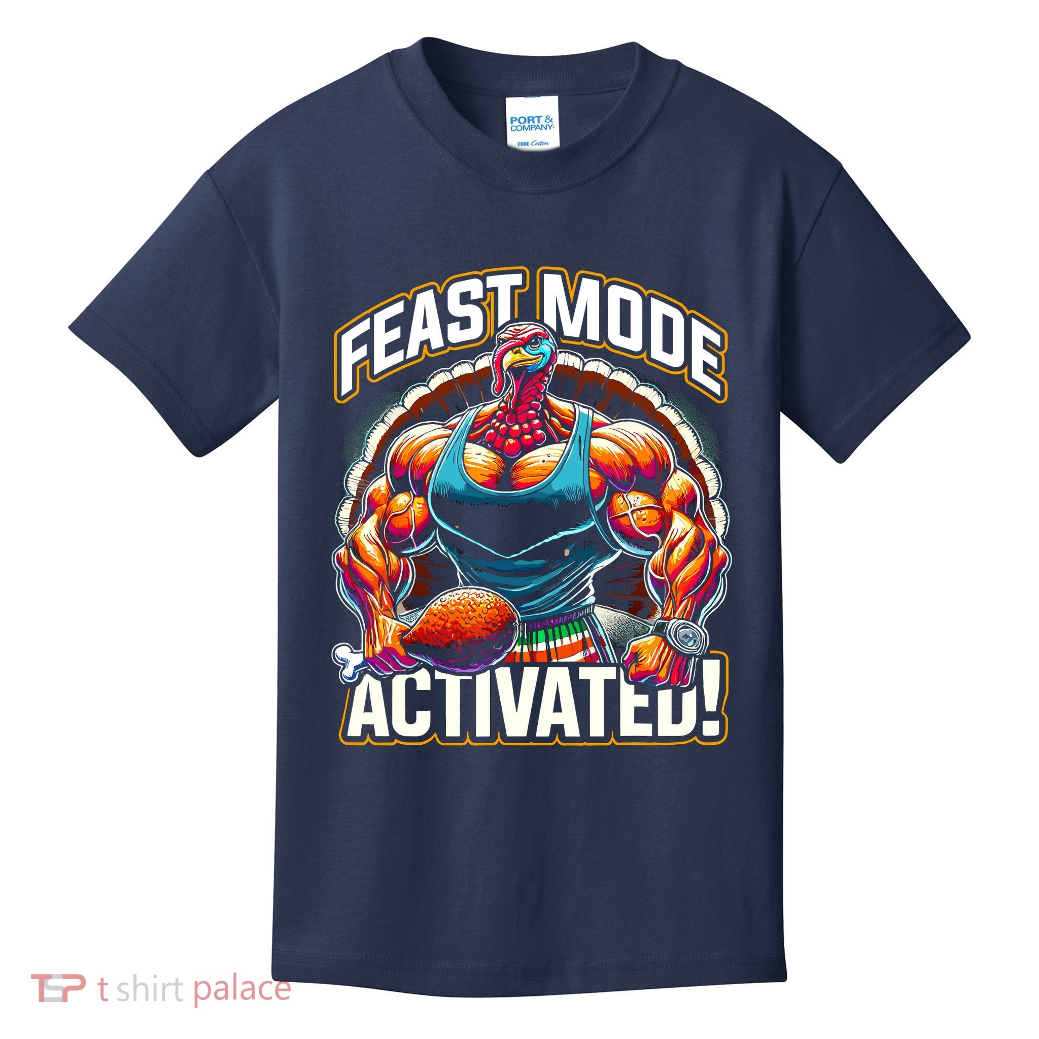 Feast Mode Activated – Funny Thanksgiving Muscle Turkey Kids T-Shirt