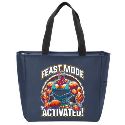 Feast Mode Activated – Funny Thanksgiving Muscle Turkey Zip Tote Bag