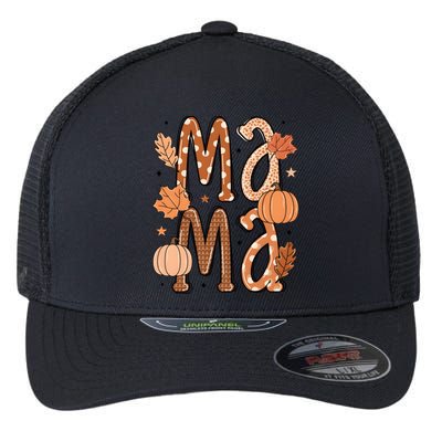 Fall Mama Autumn Leaves Pumpkin Flexfit Unipanel Trucker Cap