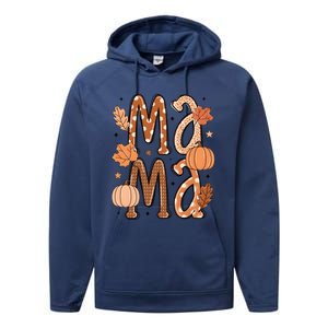 Fall Mama Autumn Leaves Pumpkin Performance Fleece Hoodie