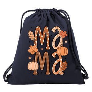 Fall Mama Autumn Leaves Pumpkin Drawstring Bag