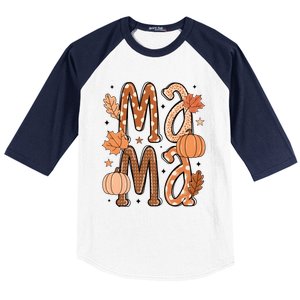 Fall Mama Autumn Leaves Pumpkin Baseball Sleeve Shirt