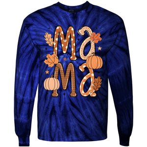 Fall Mama Autumn Leaves Pumpkin Tie-Dye Long Sleeve Shirt