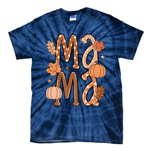 Fall Mama Autumn Leaves Pumpkin Tie-Dye T-Shirt