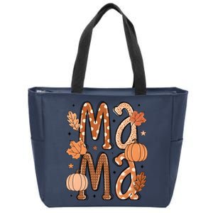 Fall Mama Autumn Leaves Pumpkin Zip Tote Bag