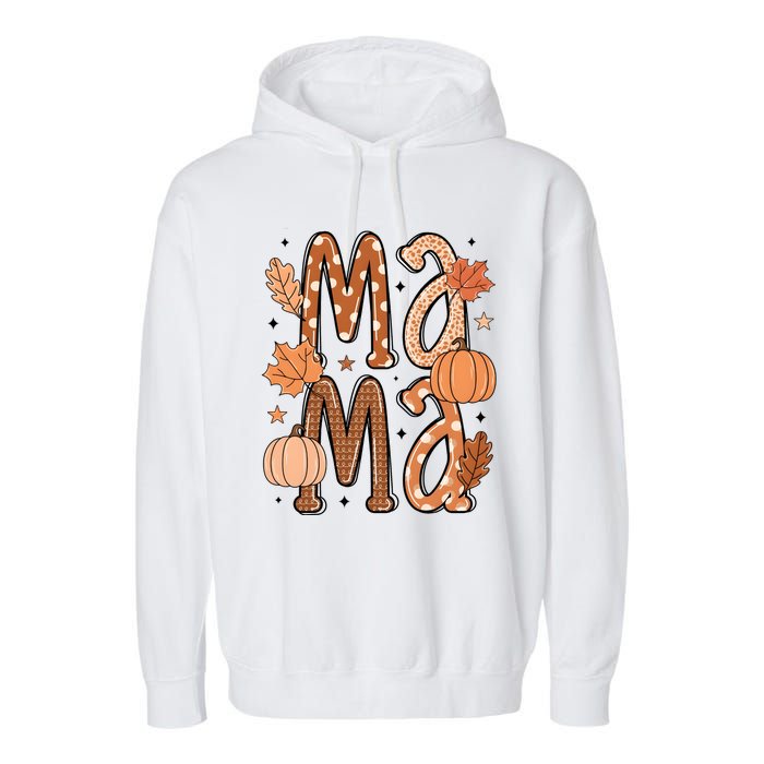 Fall Mama Autumn Leaves Pumpkin Garment-Dyed Fleece Hoodie